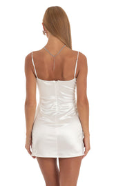 Satin Lace Cut Out Dress in White